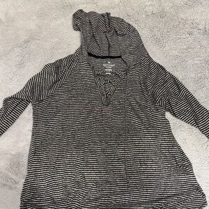 American Eagle Outfitters Black & White Striped Hooded Pullover
